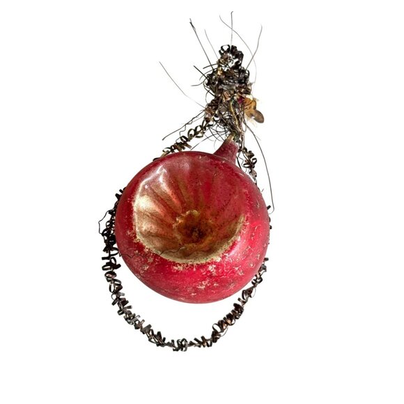 Antique German c1930 Blown Glass Indented Red Ornament With Wire Hanger 2.5" Vin - Picture 2 of 4